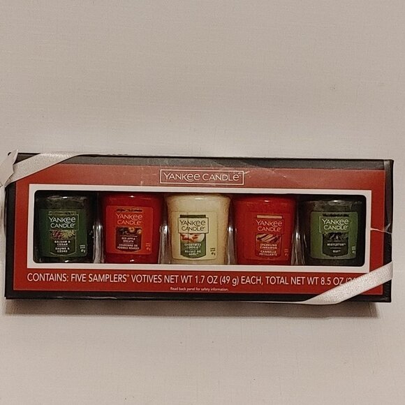 YANKEE CANDLE Votive Gift Set 5 Votive Sampler BNWT & Gift Bow 2015 - Picture 1 of 5